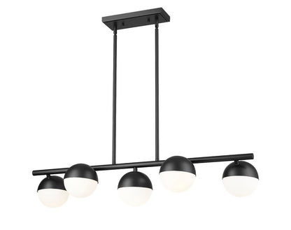 matte black five-light island chandelier. 