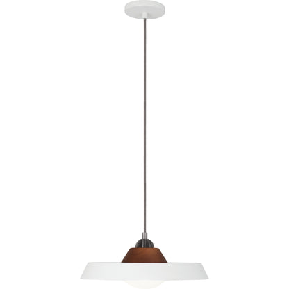 Mavisten Edition Far Pendant Light in white finish with ash wood accent and frosted glass lens.