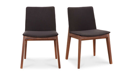 Set of two Deco Black Dining Chairs with black upholstery and walnut frame.