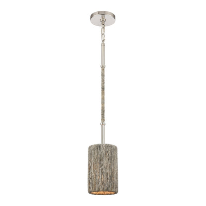 Hanging Abaca 5.25” Mini Pendant Light with abaca shade and polished nickel mount.