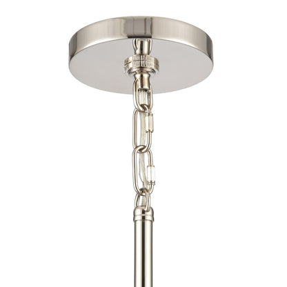 Polished nickel ceiling mount and chain detail of the Abaca 5.25” Wide Mini Pendant Light.