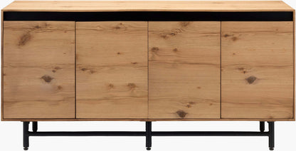 Front view of the Molander Dining Sideboard with doors open, displaying spacious interior storage.
