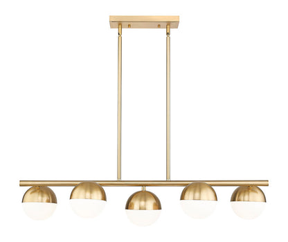 modern five-light island chandelier in modern gold finish.
