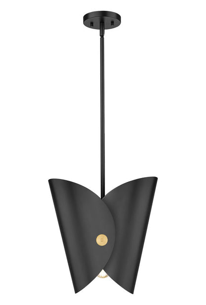 Modern one-light pendant matte black with bulb exposed underside.