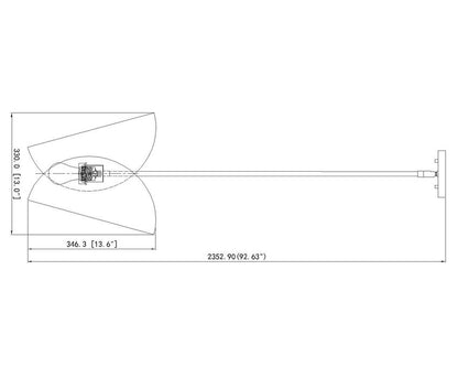 Technical dimensions diagram of modern one-light pendant light fixture.