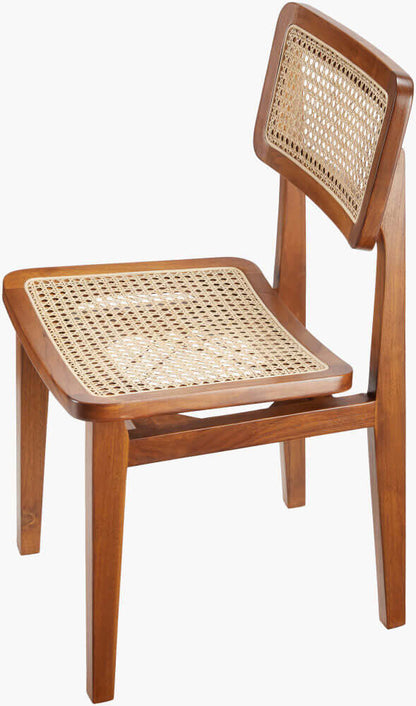 Angled view of the Surya Arxan dining chair showing its sleek lines and rattan seat.