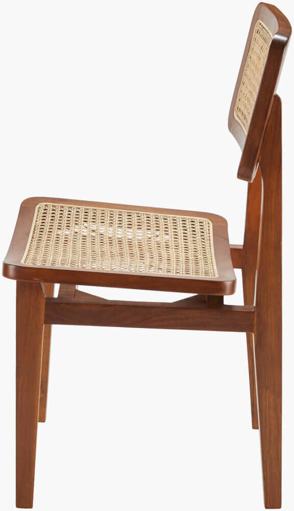 Side profile of the Surya Arxan dining chair, displaying its ergonomic design and natural materials.