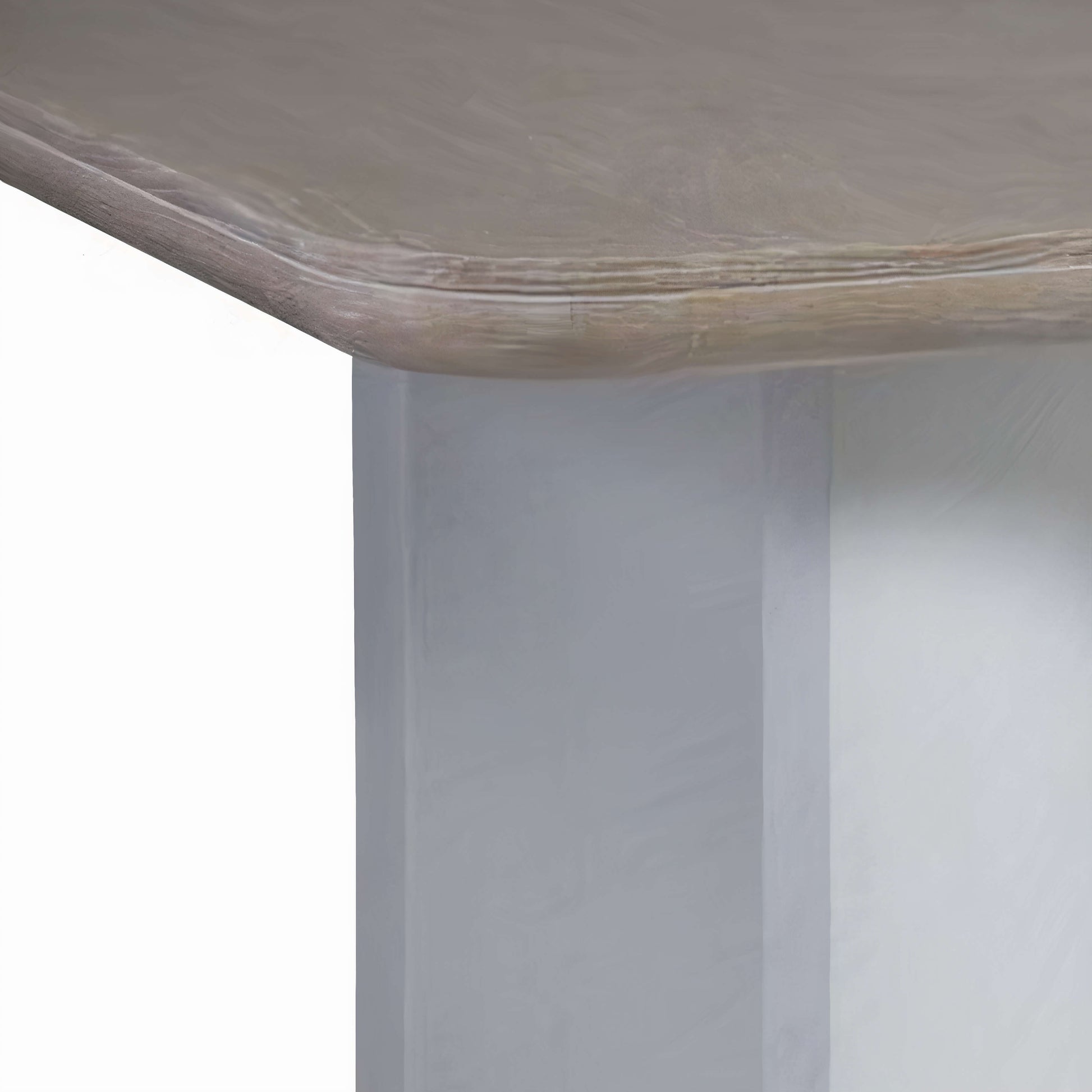 Closeup of the Montara dining table's oak veneer top with white wire brush undertone, showcasing the textured finish.