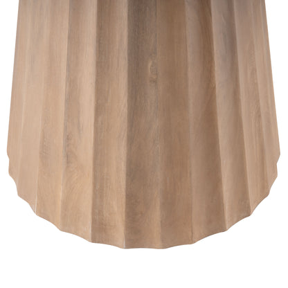 Side detail of the fluted mango wood base in a natural finish.