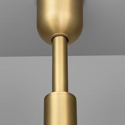 Close-up of the brass suspension rod of the Odyssey 12 Chandelier, showcasing its sleek, brushed finish.