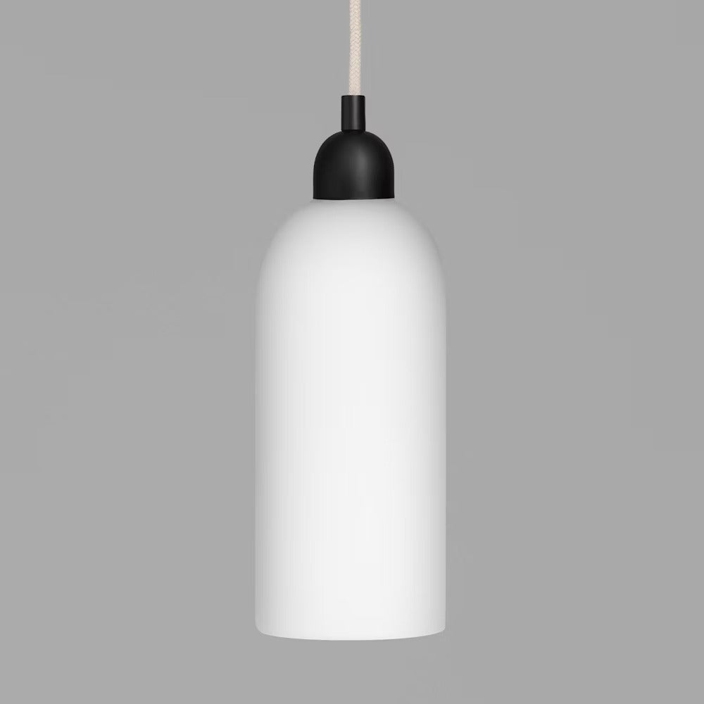 Odyssey Pendant Light in Black Gunmetal finish with a sleek white glass shade.