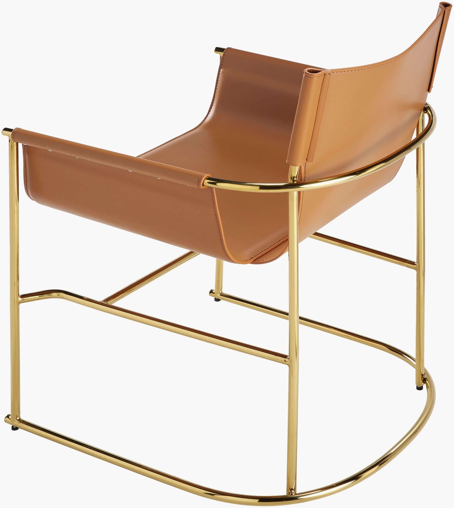 Detail of the armrest and gold frame of the Surya Kara orange modern dining chair.