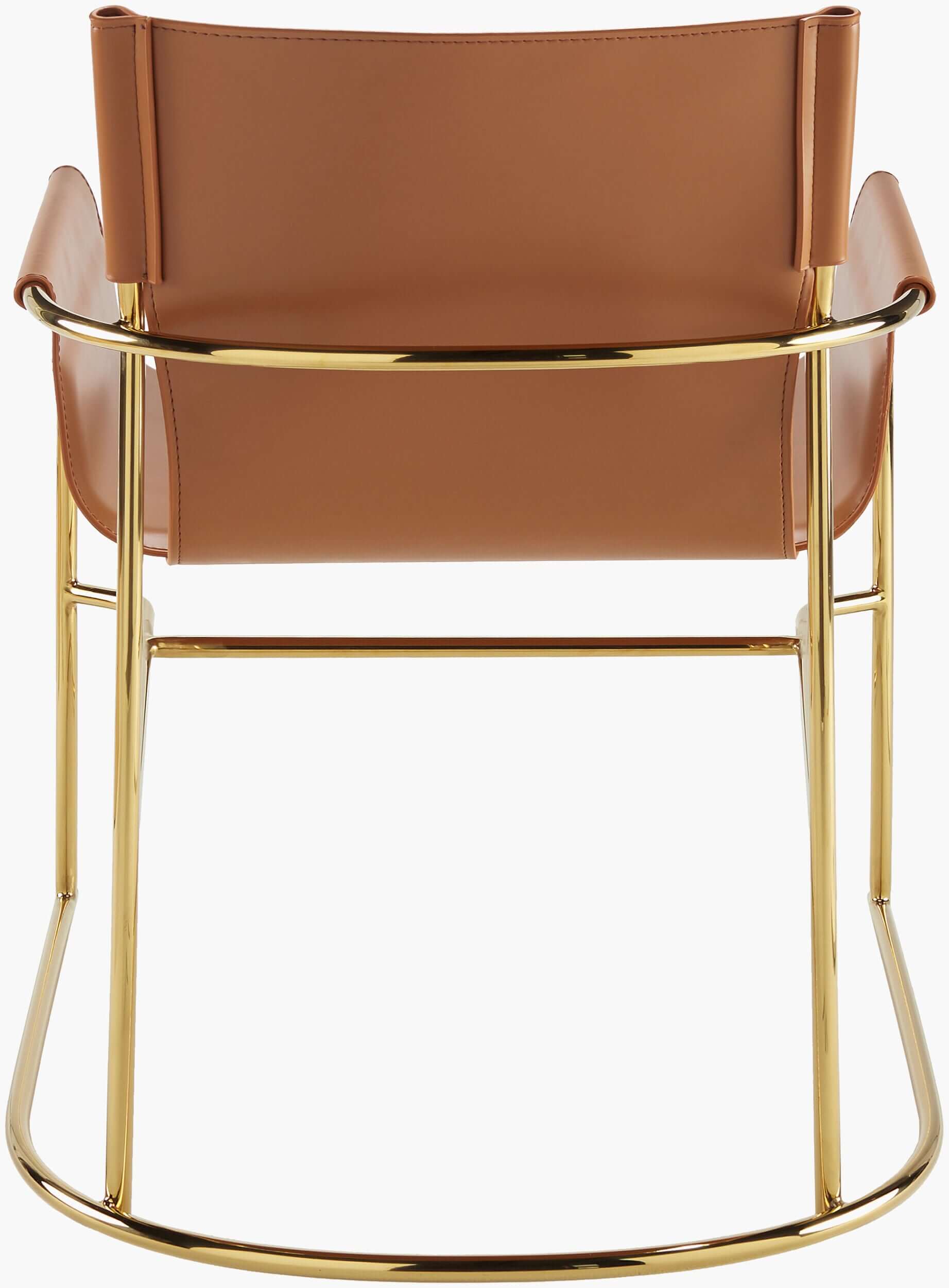 Back view of the Surya Kara orange modern dining chair with a gold frame.