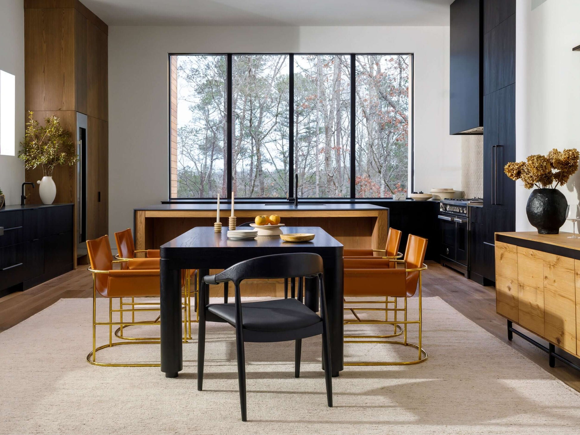 Surya Kara dining chair styled in a modern dining room setting.