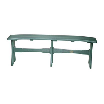 Green LuxCraft poly table bench with a curved seat, suitable for enhancing garden or patio dining setups.