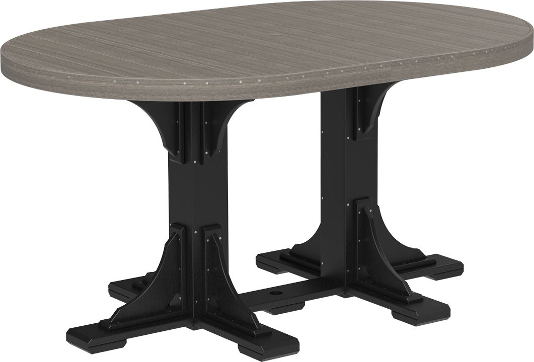 Poly 4'x6' Oval Counter Table in Coastal Gray with a robust Black base, featuring a smooth, weather-resistant poly lumber surface and modern design elements perfect for outdoor gatherings.