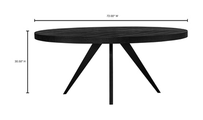 Parq Black Oval Dining Table dimensions image showing width and height measurements.