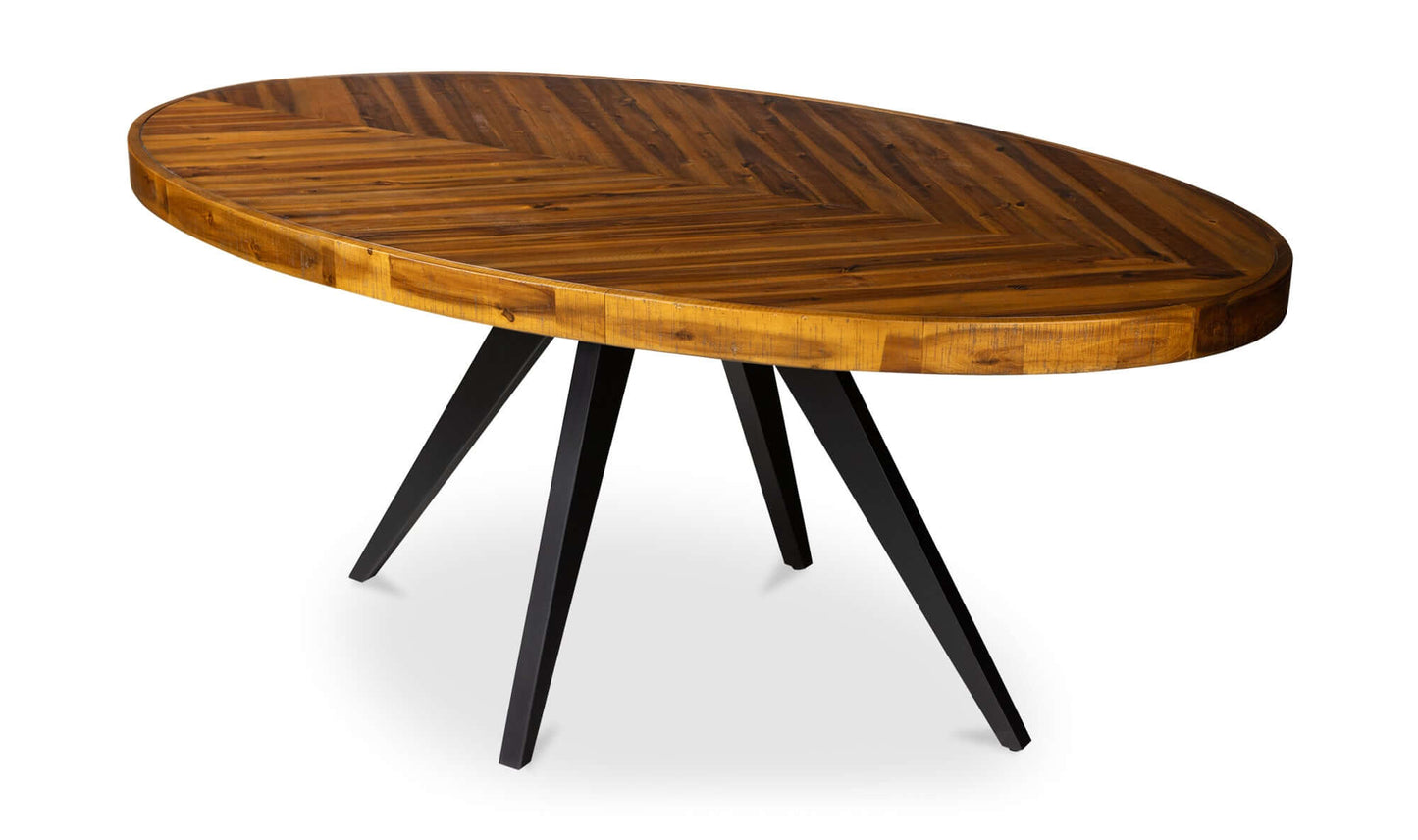 Parq Oval Rustic Dining Table with hand-crafted Acacia wood top