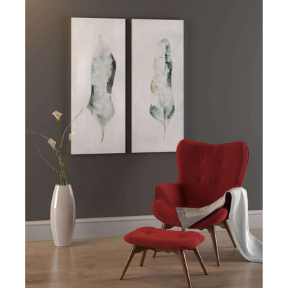 Sophisticated room with Plume S2 feather canvas set and red accent chair.