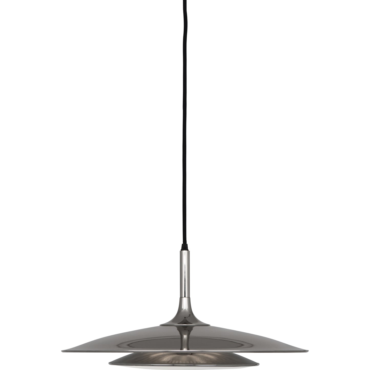 Polished nickel Axiom Pendant Light featuring a frosted diffuser and clean lines.