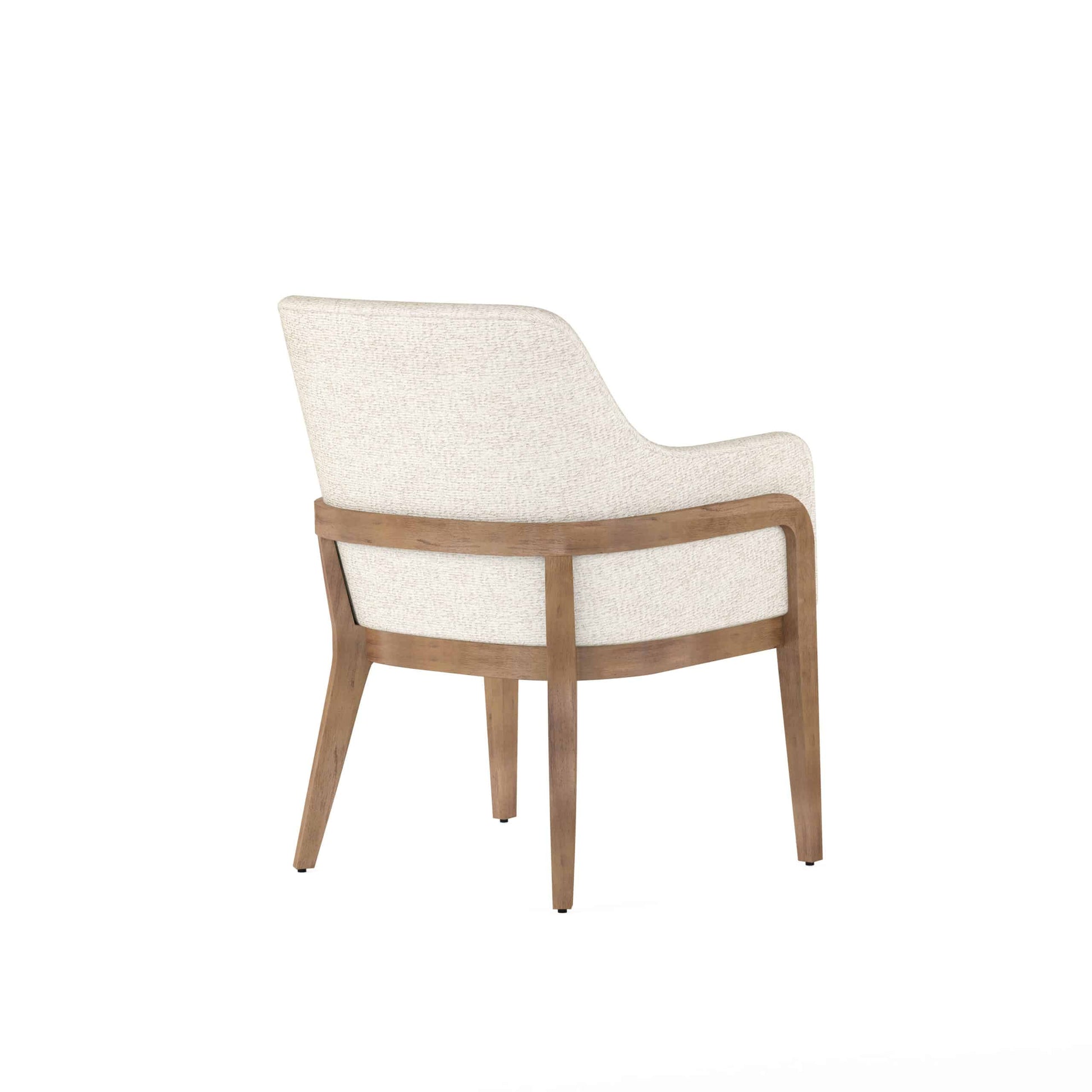 Back view of the Portico Brown Wood Dining Arm Chair, featuring the exposed wood detailing and sleek, minimalist design.