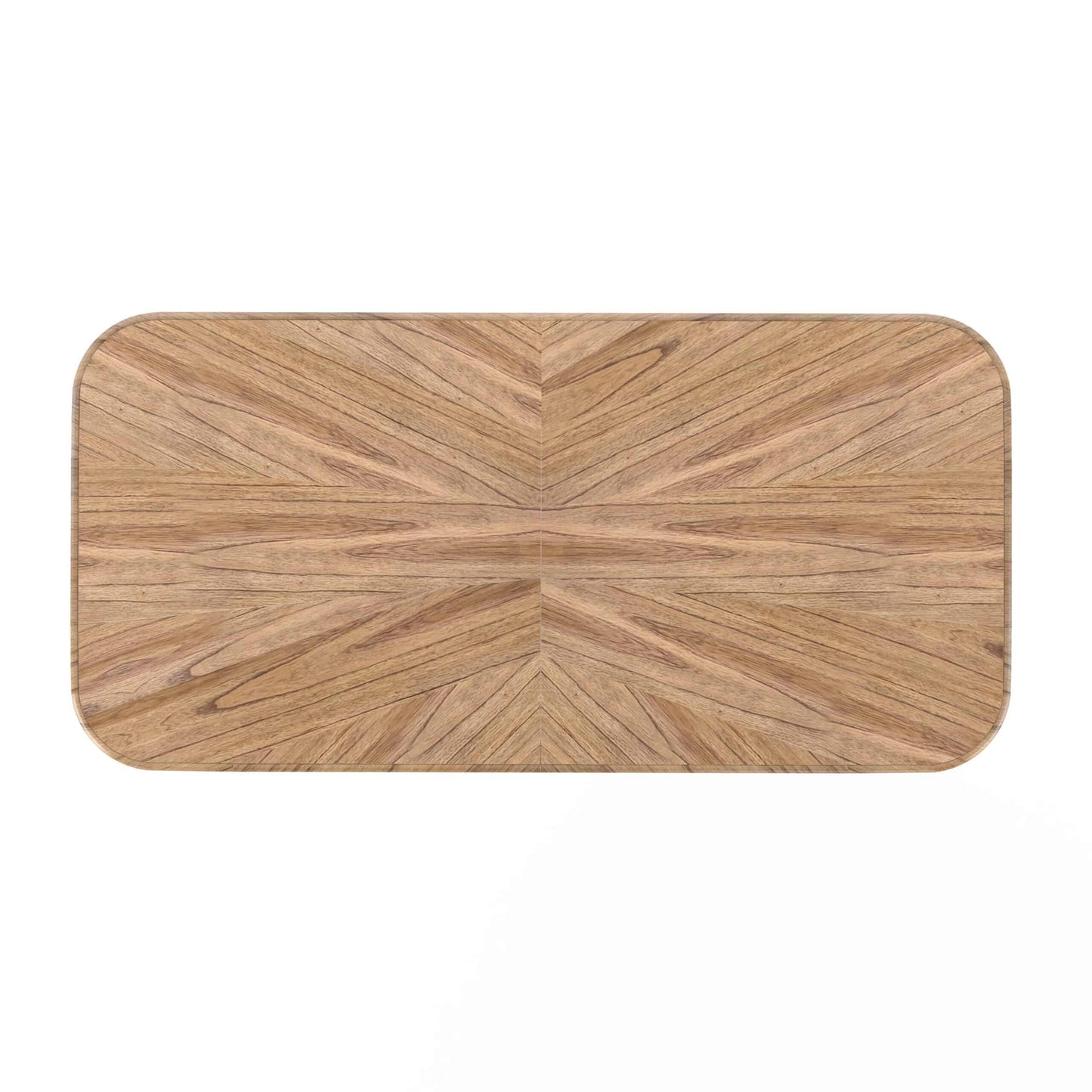 Top view showcasing the intricate starburst-patterned veneer on the Portico Rectangular Extension Leaf Dining Table.