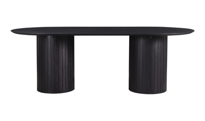 Close-up of the Povera Black Dining Table showcasing its ribbed pillar design.