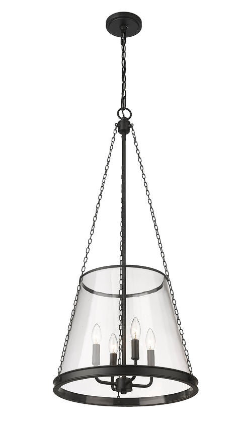 prescott pendant light matte black full product view with clear shade.