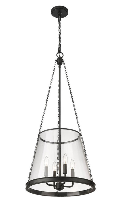 prescott pendant light matte black full product view with clear shade.