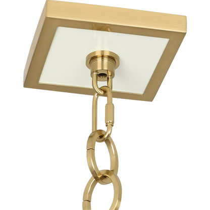 Close-up of Ranger Pendant Light ceiling mount in modern brass with a sleek square white diffuser.