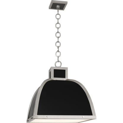 Full view of Ranger Pendant Light in glossy white with polished nickel, showcasing its bell-shaped style.