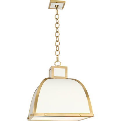 Ranger Pendant Light in Glossy White with Modern Brass, elegant and modern with soft illumination.