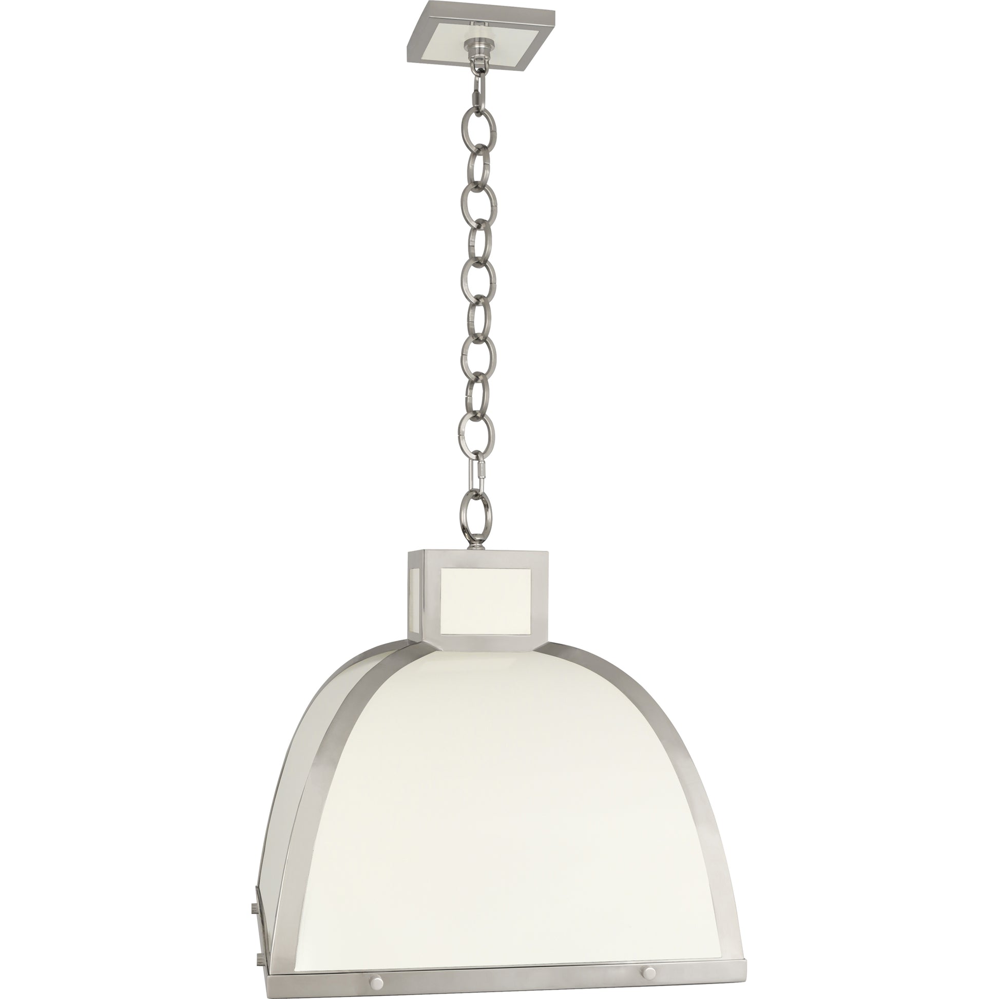 Ranger Pendant Light in Glossy White with Polished Nickel, sleek bell-shaped pendant light.