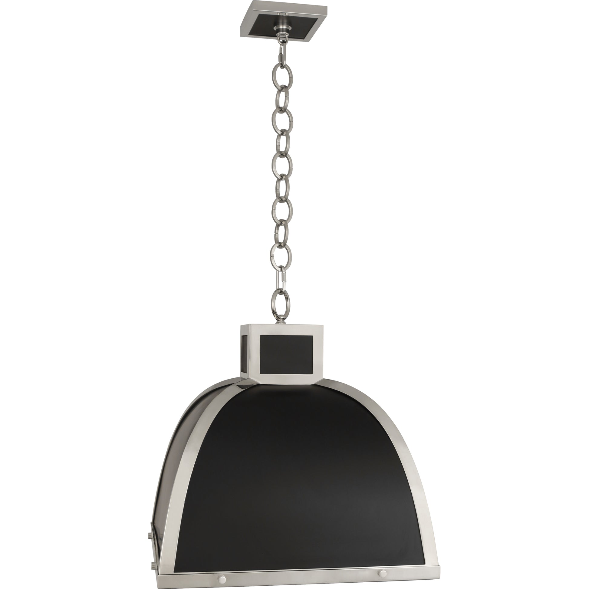 Ranger Pendant Light in Matte Black with Polished Nickel, bell-shaped with white glass diffuser.