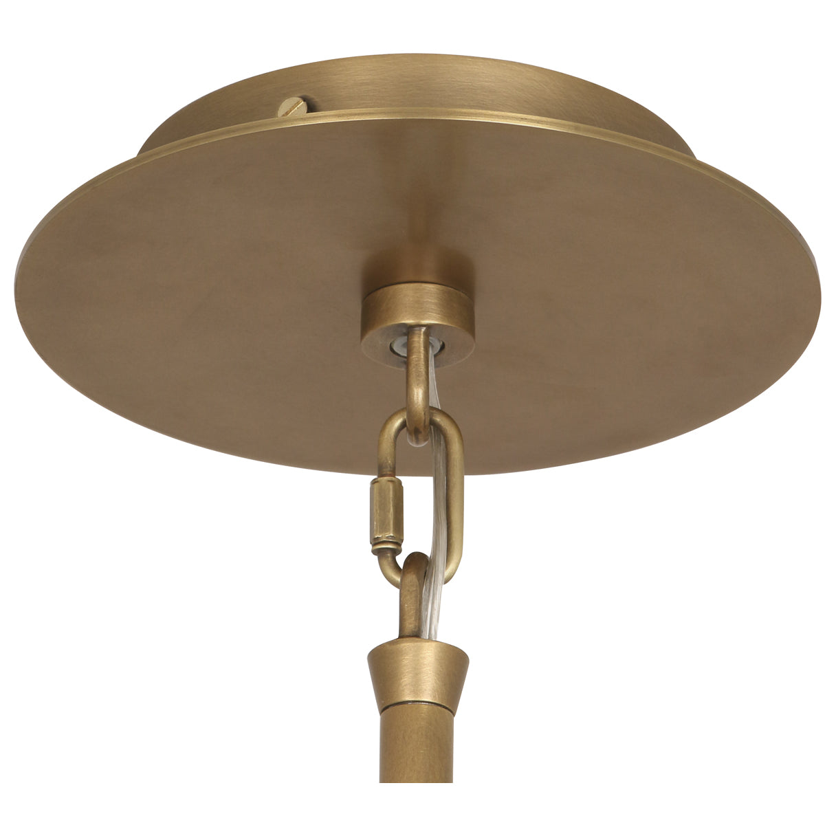 Canopy in warm brass finish with secure chain attachment.