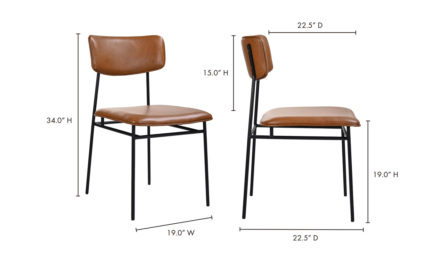 Dimensions of the Sailor modern leather dining chair.