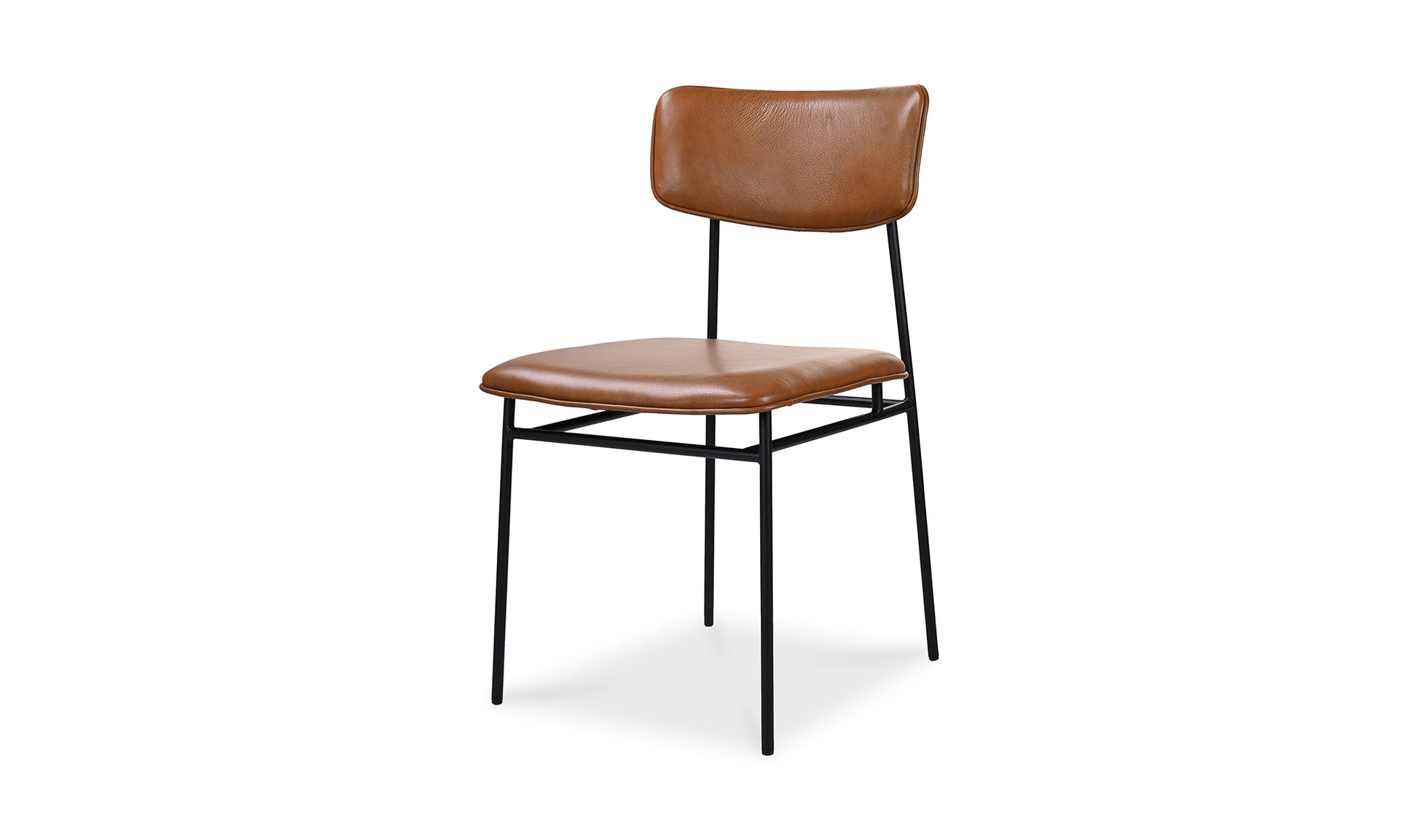 Sailor Modern brown leather dining chair angled view showing design and comfort.