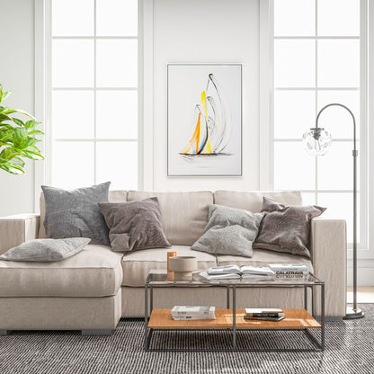 Coastal wall art in a bright living room setting, enhancing modern interior design.