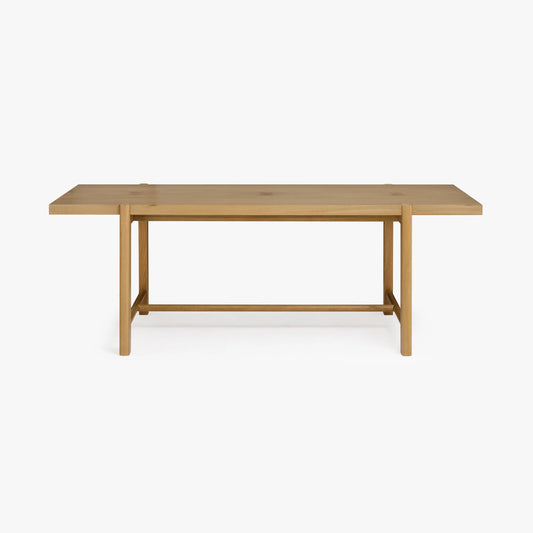 Front view of the Soren Oak Dining Table showcasing solid oak in a light finish.