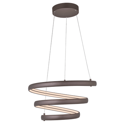 Oval spring pendant light bronze spiral glowing view