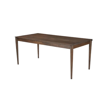 Side view of the Tiffany Scandinavian Dining Table, showcasing tapered legs and rectangular walnut acacia tabletop