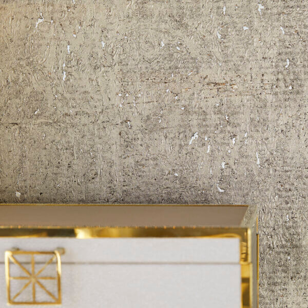 Detailed texture of the Cove transitional display cabinet with cork paper application.