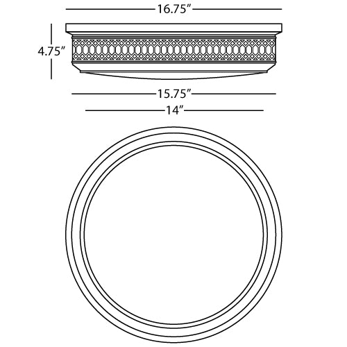 Dimensions diagram for large Tucker flush mount, showcasing wide and elegant design.