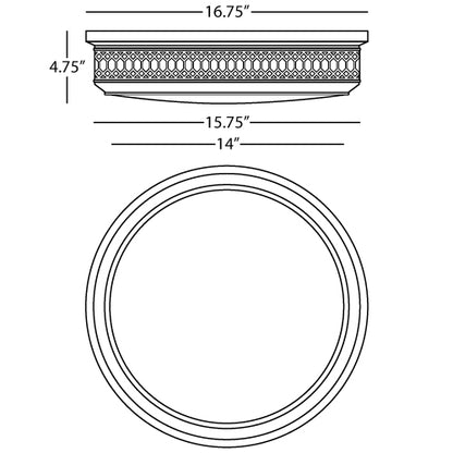 Dimensions diagram for large Tucker flush mount, showcasing wide and elegant design.