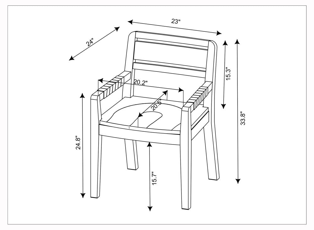 Dimensional drawing of Uintah oak wood dining chair with caramel leather accents.