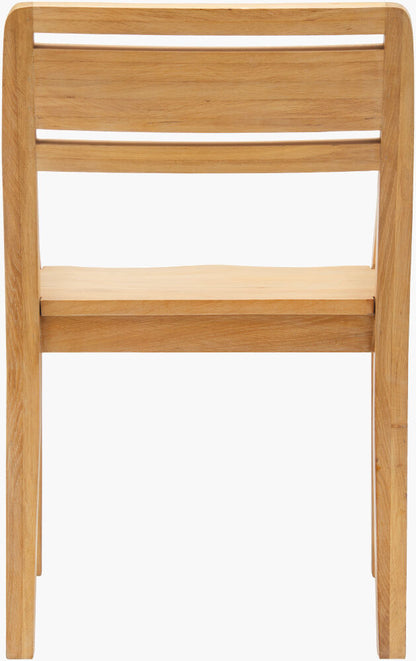 Full rear view of oak wood dining arm chair, emphasizing sleek and contemporary design.