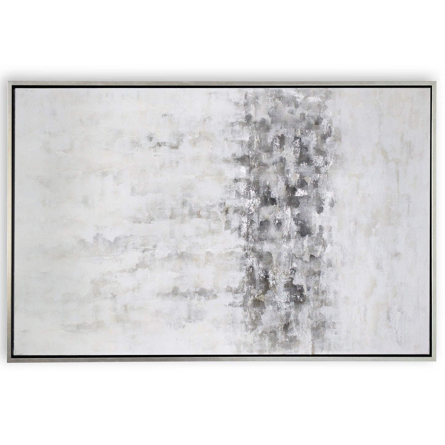 White abstract wall art with a silver frame, showcasing a contemporary and minimalist design.