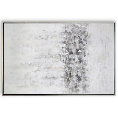 White abstract wall art with a silver frame, showcasing a contemporary and minimalist design.