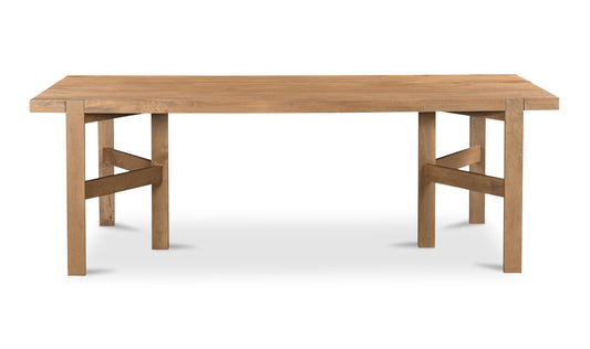 A wide view of the Workshop wooden Dining Table for 8 showcasing its solid mango wood construction and rustic charm.